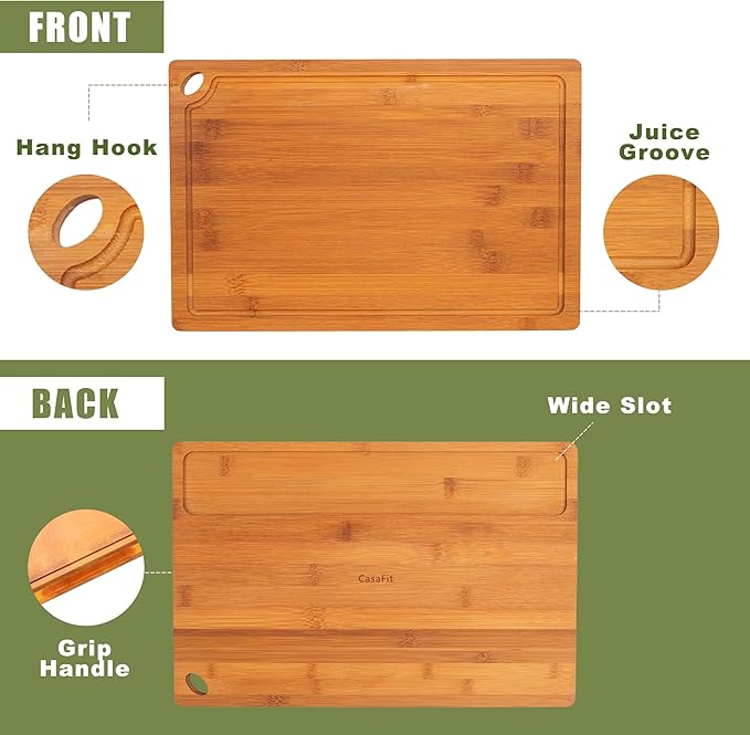 3-Piece Organic Bamboo Cutting Board Set for Kitchen - Carbonized Extra Sturdy Chopping Boards with Juice Grooves - Knife-Friendly Multi-Size (15", 12", 9") for Meat & Veggies - Housewarming Gift Box