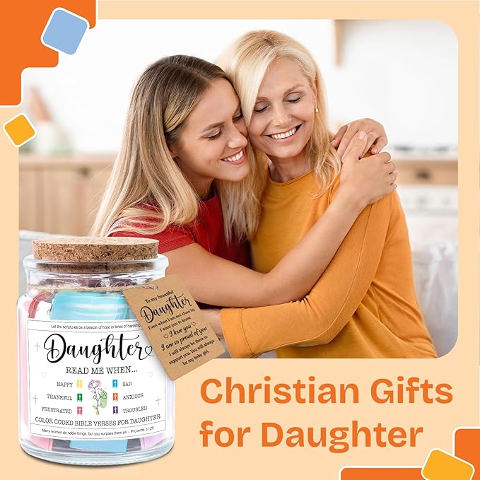NewEleven Mothers Day Gifts for Daughter - Inspirational, Birthday, Confirmation Gifts For Daughter, Teen Girl, Adult Daughters - Daughters Birthday Gift Ideas From Mom, Dad - Bible Verse Jar