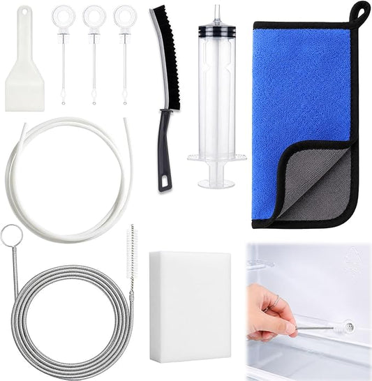 XANGNIER 10 Pcs Refrigerator Water Line Cleaning Kit,Refrigerator Drain Cleaner Tool–55.6 Inch Flexible Drain Brush,Syringe,Unclog Fridge&Ice Maker Cleaner Tools for Ice Dispenser,Sink,AC Drain Line