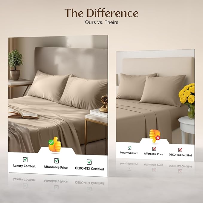 Utopia Bedding Twin Sheet Set – 3 Piece Bed Sheets for Twin Size Bed, Soft and Breathable Microfiber, Includes 1 Fitted Sheet, 1 Flat Sheet and 1 Pillowcase – Oeko Tex (Sand)