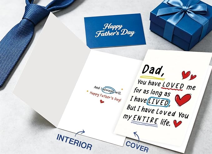 Fathers Day Card Gift for Dad from Daughter Son, Meaningful Double-Sided, Minimalist Premium Design, Perfect Father's Day Decoration Ideas