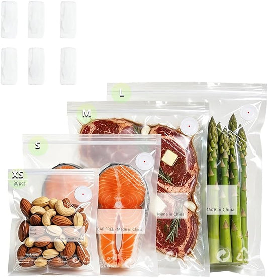 Reusable Vacuum Sealer Bags for Food – 30 Pack 8.3 * 8.7 Inches, Leak-Proof & BPA-Free, Includes 6 Free Bag Clips, Ideal for Food Storage,Sous Vide,Freezer & Handheld Vacuum Sealer Compatible