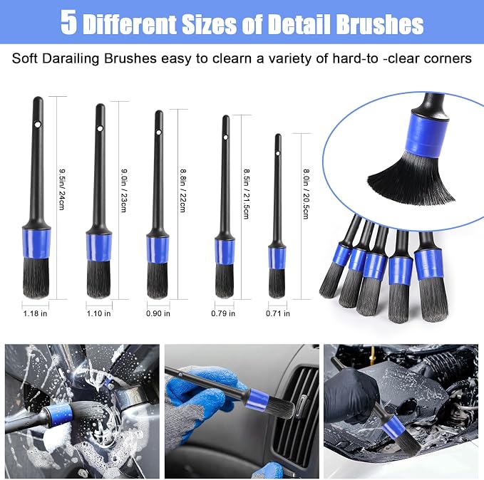 anngrowy 56.7" Car Wash Brush Mop Kit Mitt Sponge with Long Handle Car Cleaning Supplies Kit Tools Car Washing Duster Exterior Scratch Free, Chenille Replacement Head Extension Pole (Blue Set)