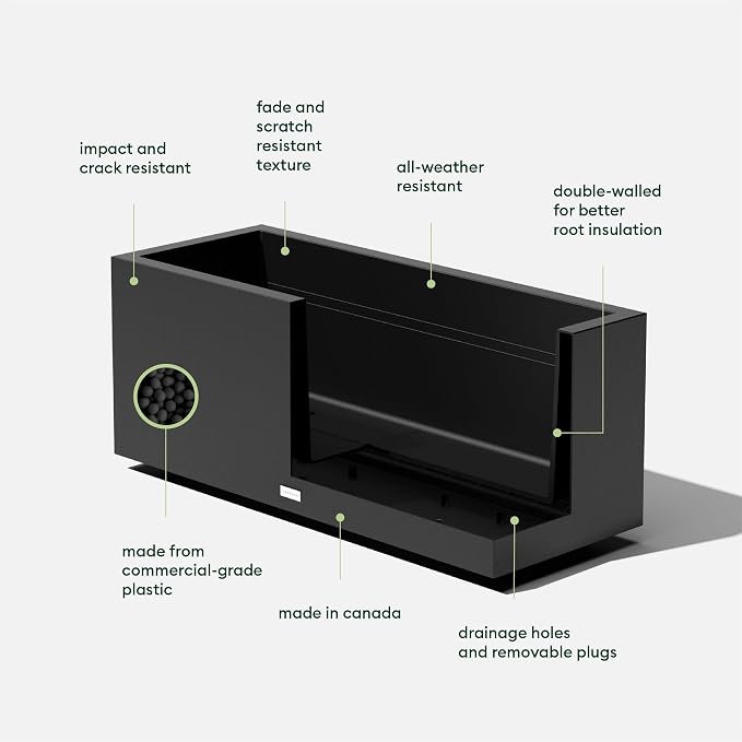 Veradek Block Series Long Box Planter - Large Rectangular Planter for Indoor or Outdoor Patio/Porch | Durable All-Weather Use with Drainage Holes | Modern Décor for Tall Plants, Flowers or Shrubs