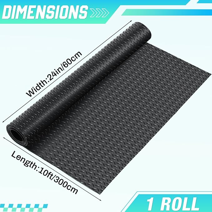 Breling 24 in x 10 ft Rubber Diamond Plate Rolls Garage Floor Mat for Under Car, Heavy Duty Flooring Rug for Trailers Garage, PVC Water/Stain Outside Resistant Parking Rv Tool
