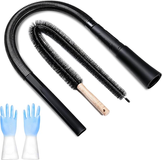 3 Pieces Dryer Vent Cleaner Kit: Vacuum Hose With Brush & Gloves Fits for Vacuums Cleaner, Refrigerator Condenser Coils, and Tight Spaces Behind Appliances, Deep Cleaning Tools for Clogged Ducts-Black