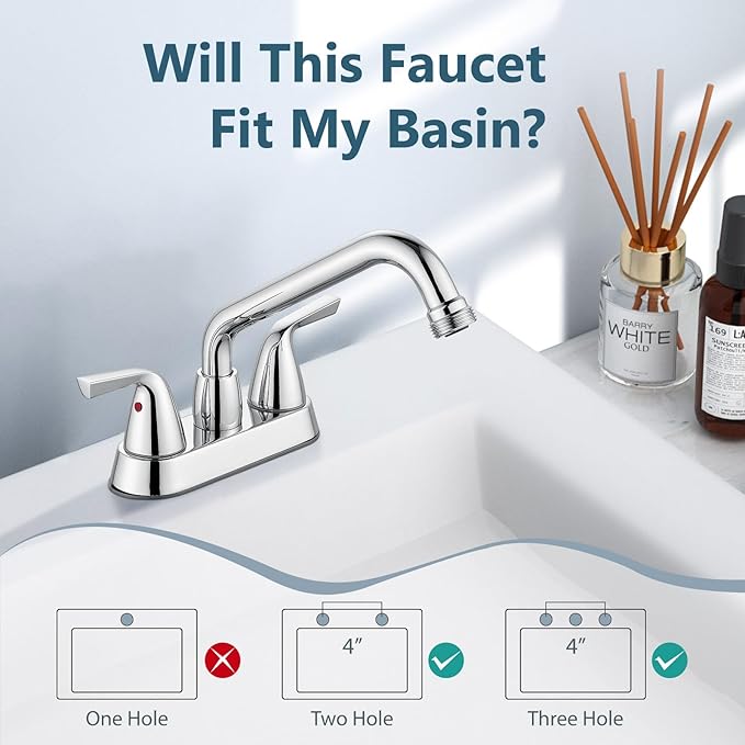 Aolemi Laundry Sink Faucet 4 Inch Centerset, Utility Sink Faucets with Swivel Spout and 3/4" NPT Threaded End, 2-Handle Faucet for Laundry or Utility Room, Polish Chrome