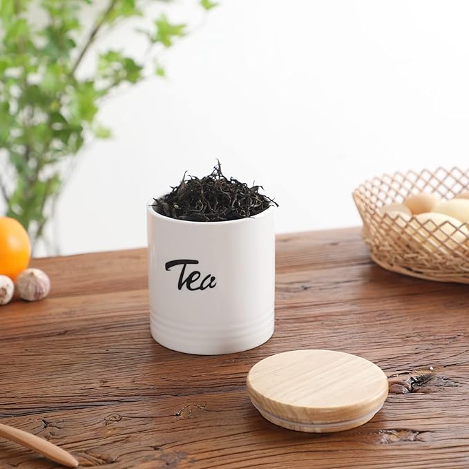 LEETOYI Porcelain Food Storage Containers with Lid, Small Size Design & Saves Space, 4.5 Inch White, Labeled Tea