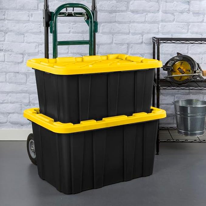 Sterilite 16-Pack Industrial Tote, Plastic Storage Container Bins with Lids, 27 Gallon - Large, Stackable, and Heavy-Duty Organizer Box Containers for Closet, Garage, Shelves, and Office