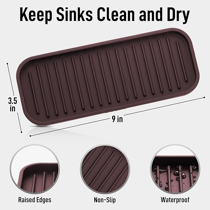 Zulay Kitchen (9x3.5) Silicone Sponge Holder for Kitchen Sink - Flexible Multipurpose Soap Tray - Sink Organizer for Kitchen, Bathroom, Makeup, Trinkets & More (Dark Mahogany)