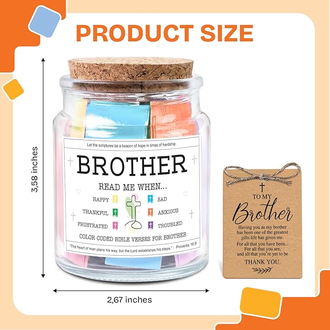 NewEleven Gifts For Brother - Brother Birthday Gifts, Christian Gift For Little, Adult Bro, Sibling - Meaningful Gift For Brothers From Sister, Family - Bible Verse Jar