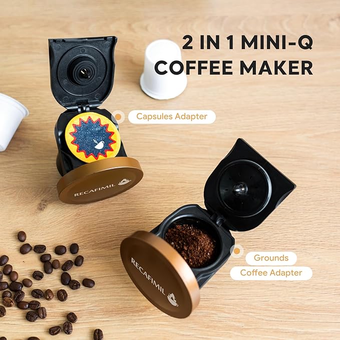 Single Serve Coffee Maker For K Cup Pod and Coffee Grounds /Tea, Fast Brew in 2 minutes, 2 IN 1 One Button Coffee Machine 4-8 Oz Brew Sizes, Stylish＆Compact For Home, Office, RV and Dorm, Black