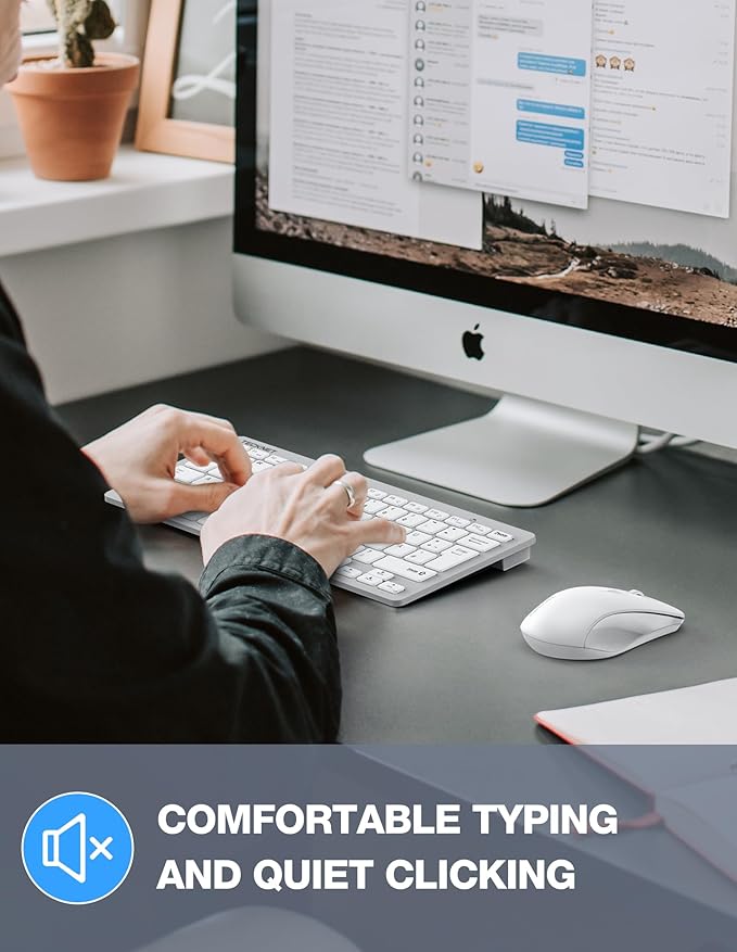 TECKNET Wireless Keyboard and Mouse Combo, Mini Cordless Computer Keyboard and Mouse Set 2.4GHz, Silent Adjustable 1600 DPI, Quiet Click, Lag-Free for Computer, Laptop, PC, Windows, Mac, Chrome OS(SS)