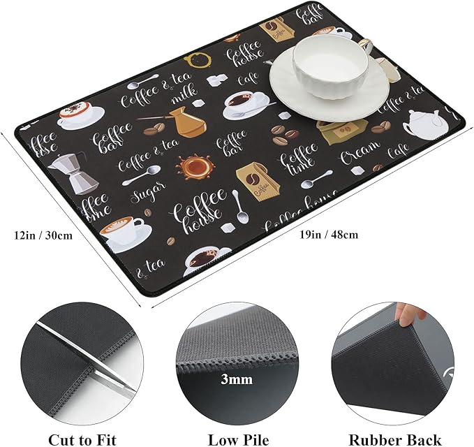 SHACOS Coffee Mat 2-Pack 12x19 Inch Absorbent Non Slip Coffee Maker Mats for Countertop Bar Accessories Dish Drying Mat Waterproof Heat Resistant, Brown