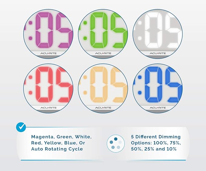 AcuRite 14.5" Oversized, Multicolor LED Clock with Indoor Temperature, Day of The Week, and Date (75160M) (Pack of 4)