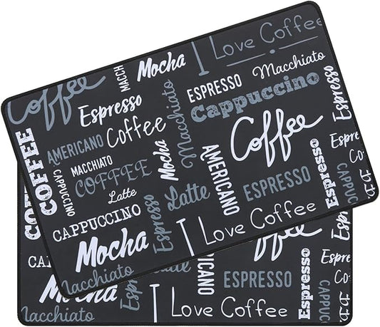 SHACOS Coffee Mat 2-Pack 12x19 Inch Absorbent Non Slip Coffee Maker Mats for Countertop Coffee Bar Accessories Dish Drying Mat Waterproof Heat Resistant, Chalkboard Black