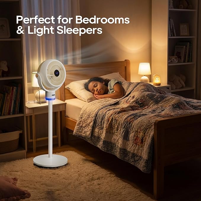 ROVSUN 3-in-1 Standing Fan for Bedroom, 40" Pedestal & Tabletop Fan, 120°+90°Omni-directional Oscillating Fan with Remote, Mood Lighting, 3 Speeds, 12H Timer and Adjustable Height, White 2-Pack