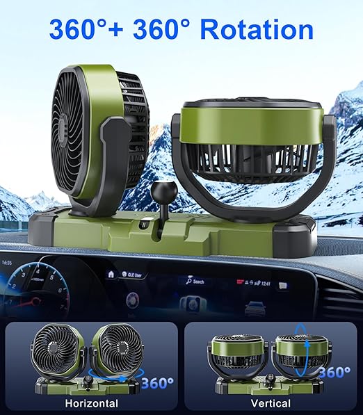 Dual Head Car Cooling Fan for Dashboard, DC 5V USB / 12V / 24V Universal Cigarette Lighter Plug Car Fans That Blow Cold Air Cooler for Vehicles Sedan Suv Rv Van Truck Utv Tractor Cab without AC