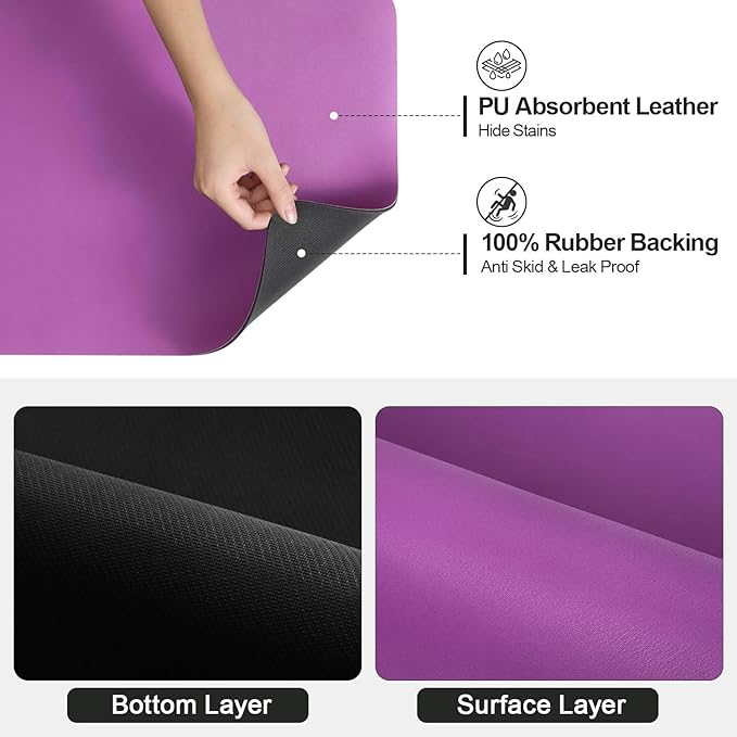 Ecotrim Absorbent Coffee Mat , Stain Hiding PU Leather Surface, Non-Slip Natural Rubber Backing, Quick Dry Mat for Espresso Machine, Kitchen Counter ,Purple | 16" x 24"