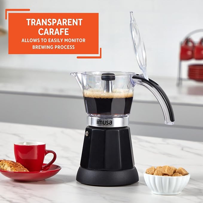 IMUSA 6 or 3 Cup Electric Espresso Maker with Cool-touch Handle, Black | Bare Cast Aluminum Finish, Detachable Cool-Touch Base, Ideal for Cuban Coffee, Perfect for Entertaining