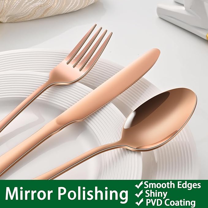 49-Piece Rose Gold Stainless Steel Silverware Sets With Organizer And Steak Knives Service For 8,Includes Knife Spoon And Fork Untensils Sets,Flatware Sets With Cutlery Tray