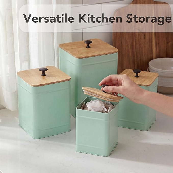 PERFNIQUE Kitchen Canisters, Airtight Canister Sets of 4 for Kitchen Counter, Sage Green Kitchen Accessories, Coffee Tea Sugar Flour Spice Tin Jars Food Storage (Sage Green)