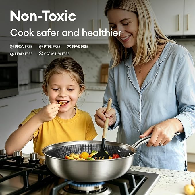 COOKER KING 10pcs Pots and Pans Set Non Stick, Stainless Steel Cookware Set | Hybrid, Non Toxic, Dishwasher and Oven Safe, All Cooktop Compatible, Stay-Cool Handles, PFOA Free