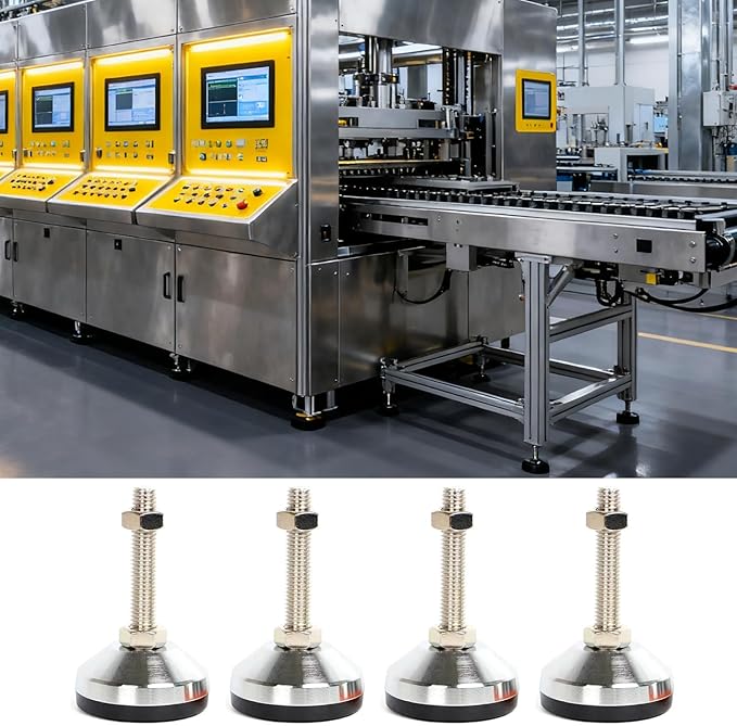 Leveling Feet,4-Pack, D60xM12x50 Leveler Feet Heavy Duty 1300 Lb Capacity Black Carbon Steel PVC Cabinet Leveler Legs