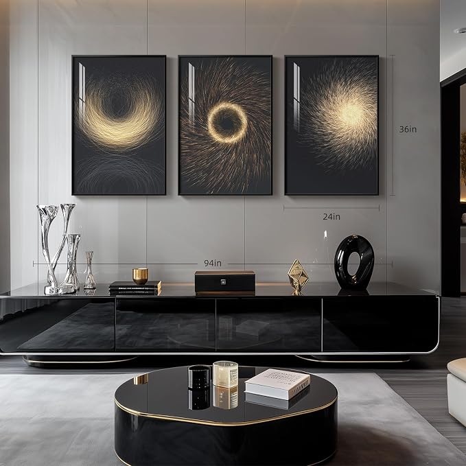 Large Framed Black and Gold Modern Luxury Wall Art for Living Room, 3 Piece Contemporary Bright Art Prints Paintings Artwork for Walls, Pictures for Bedroom Dining Room Entryway Wall Decor 24x36 In