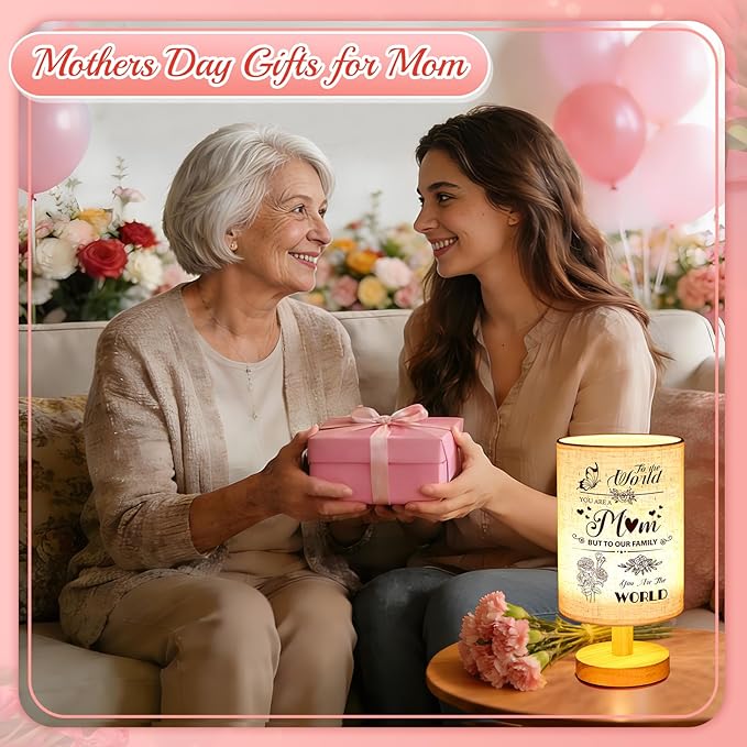 Linkax Mothers Day Gifts for Mom Wife Grandma Daughter Sister Nana Nanny from Son Daughter, Table Lamps Night Light with Fabric Shade, Personalized Mom Birthday Gifts for Mothers Day