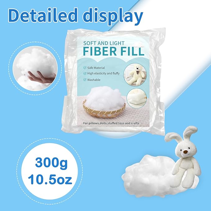 Daylendar Polyester Fiberfill Stuffing 300g/10.5oz - Ultra-Soft & Fluffy Premium Stuffing for Stuffed Animals,Cotton Pillow Filling, DIY Crafts - High Resilience Recyclable
