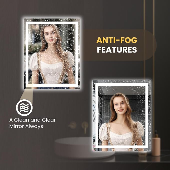 LOAAO 20"X28" LED Bathroom Mirror with Lights, Anti-Fog, Dimmable, Backlit + Front Lit, Lighted Bathroom Vanity Mirror for Wall, Memory Function, Tempered Glass, ETL Listed