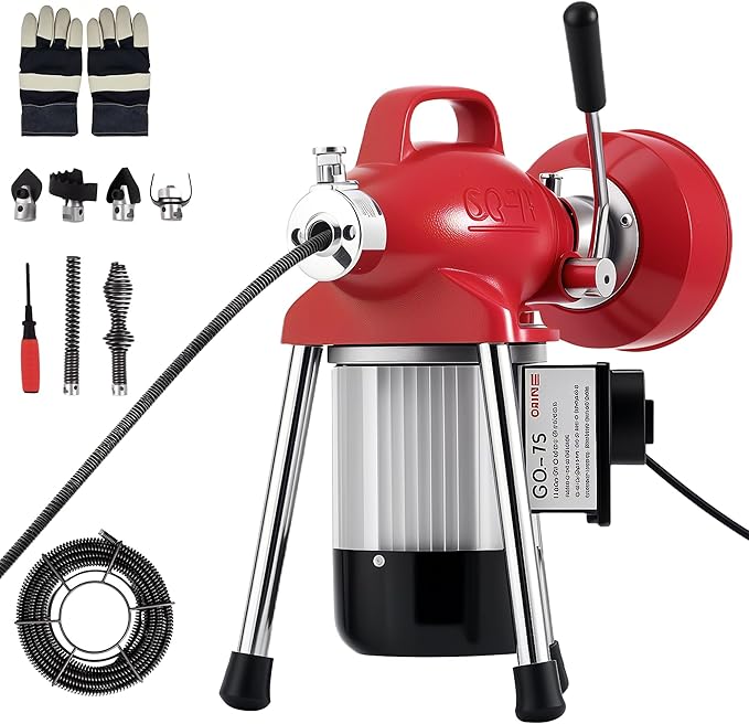 GarveeLife Electric Sewer Snake Drain Auger, Drain Cleaner Machine with 66FT x 5/8" & 16FT x 3/8" Steel Cables, 7 Cutters, 500w Power Auto Feed Pipe Snake for 3/4" to 4" Pipes for Sink Toilet Drainage