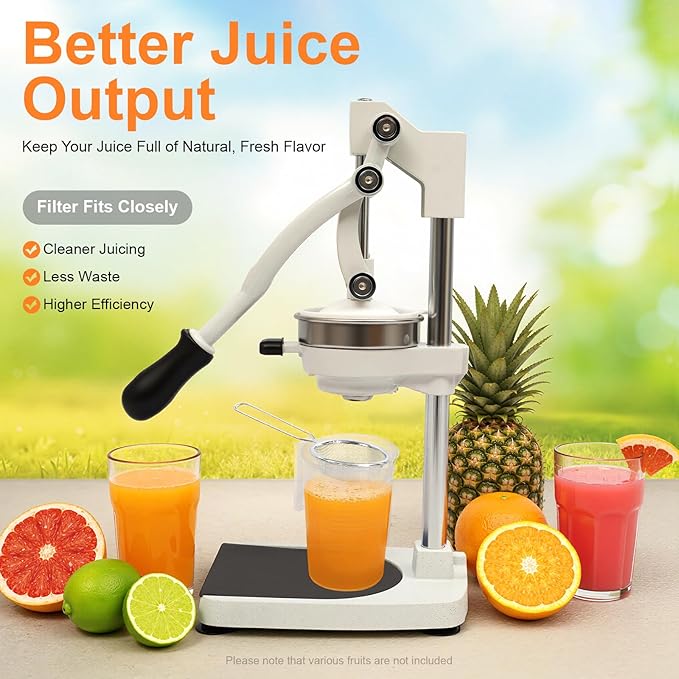 Manual Juicer, Double Press Head Commercial Manual Juicer Tabletop Juice Extraction Machine Hand Press Juice Extractor with 18oz Measuring Cup & 2 Mold for Oranges Lemons Pomegranates