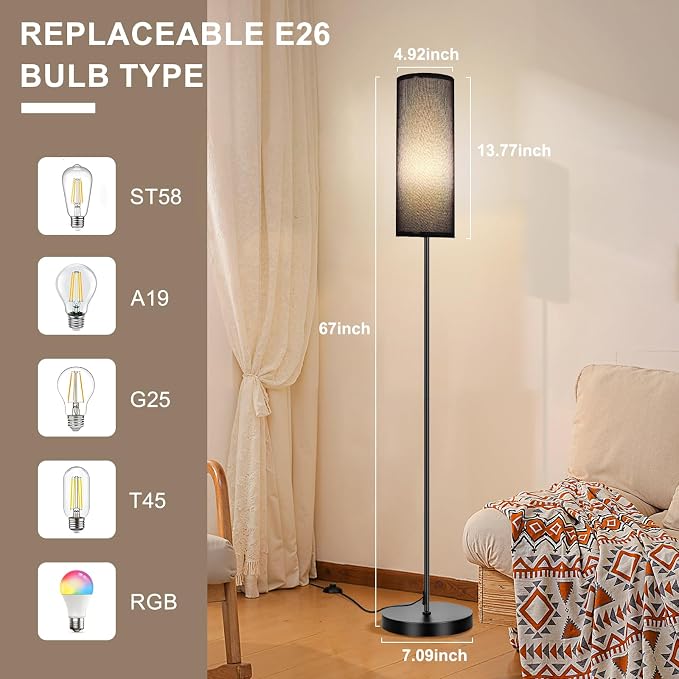 FRIDEKO HOME Floor Lamp, Color Changing Ambient Lighting for Living Room Bedroom, Standing Lamp with App & Remote Control, Tall Corner Lamp for Christmas Home Decor, 9W 800LM, Foot Switch, Black Shade