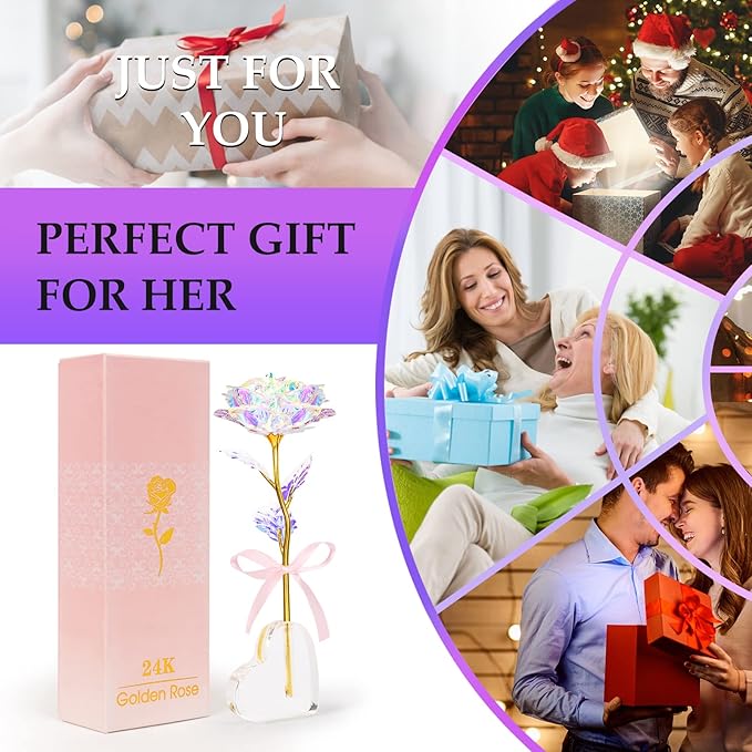 Mothers Day Mom Gifts for Women Grandma, Artificial Forever Birthday Flowers Galaxy Glass Eternal Roses with Heart Shaped Crystal Vase, Mother's Day Anniversary Wedding Rose Gifts for Wife Sister