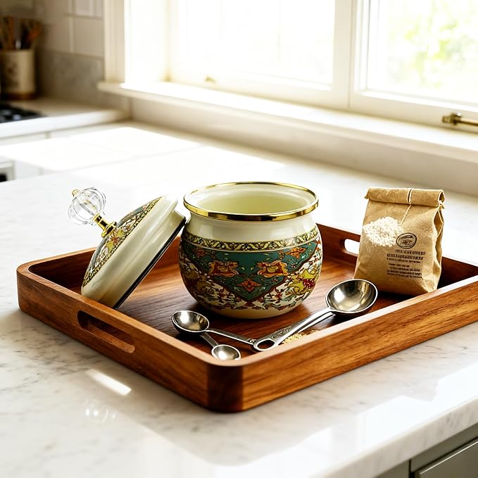 Floral Enamel Sugar Bowl Gold Ethnic Seasoning Jar Vintage Tea Canister Spice Box Retro Coffee Candy Storage Pot Bohemian Salt Container Jar for Home Kitchen Decor