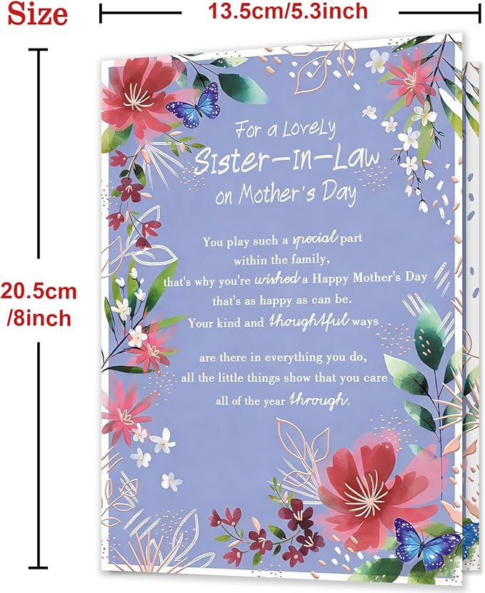 Happy Mothers Day Card Gifts for Sister in Law, Sister-in-Law Mother's Day Card, Mothers Day Gift Ideas