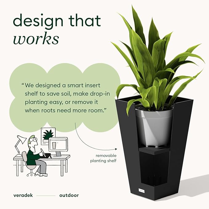 Veradek V-Resin Indoor/Outdoor Taper Planter, 2-Pack (24 inch, Black)