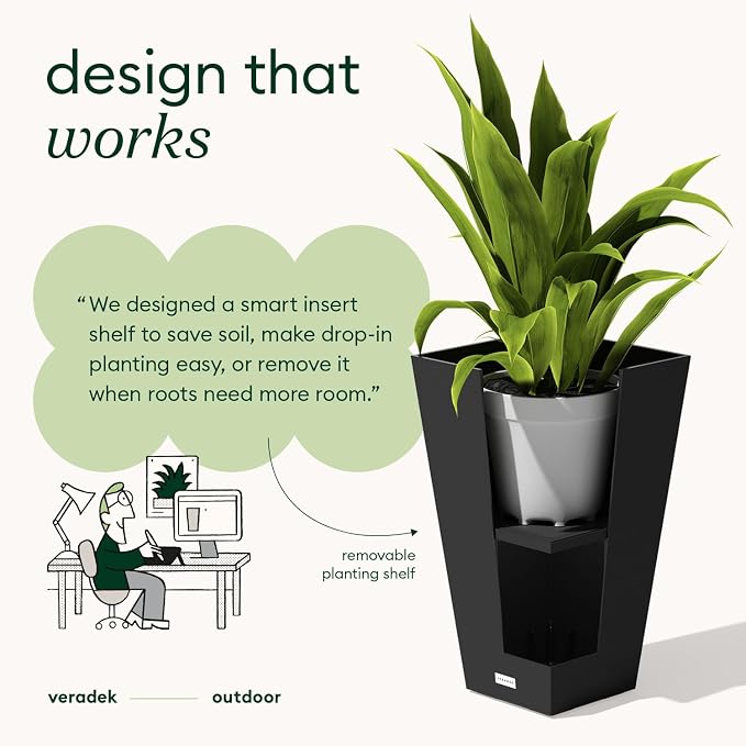 Veradek V-Resin Indoor/Outdoor Taper Planter (24 inch, Black)