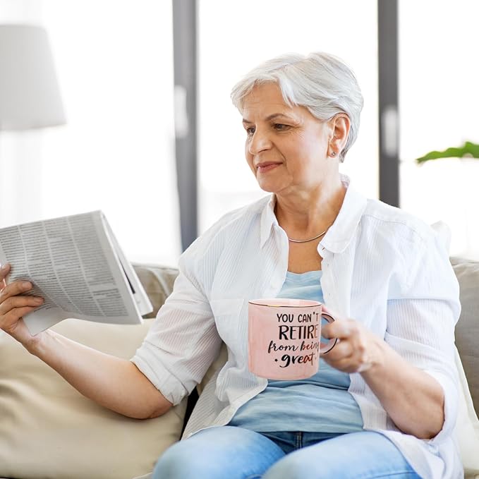 Funny Retirement Gifts for Woman 2026, You Can't Retire From Being Great - 14oz Pink Marble Gold Print Mug, Inspirational Farewell Gift for Retirees Coworker, Retired Women, Greeting card, Gift Boxed