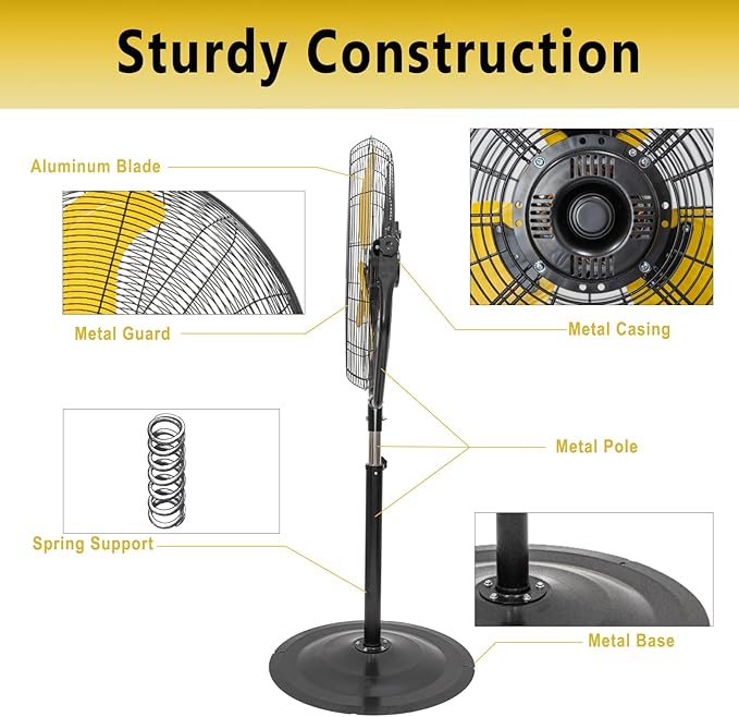HiCFM 30 inch Tilting Pedestal Fan, 3-Speed 7600 CFM High Velocity Stand Up Fan with 1/3 Powerful Motor for Commercial Industrial Warehouse Gym Garage - UL Safety Listed