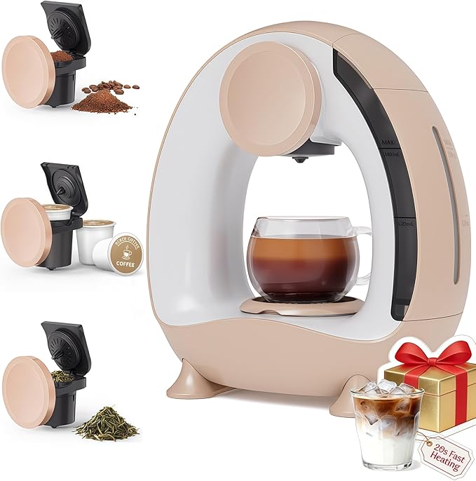 3 in 1 Single Serve Coffee Maker for K Cup,Ground Coffee and Tea Leaves,1400W 20s Fast Heating Mini K Cup Coffee Brewer,One Button Operation,Spring Easter Outdoor Portable for Small Spaces