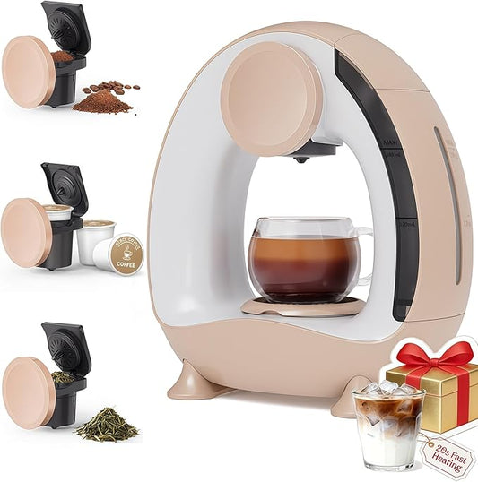 3 in 1 Single Serve Coffee Maker for K Cup,Ground Coffee and Tea Leaves,1400W 20s Fast Heating Mini K Cup Coffee Brewer,One Button Operation,Spring Easter Outdoor Portable for Small Spaces