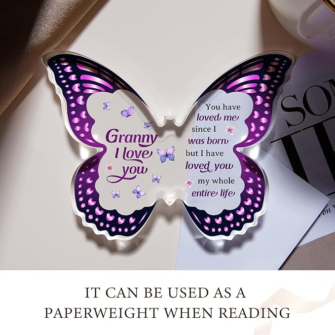 Gifts for Granny for Grandma, Mothers Day Granny Gifts, Best Granny Gift from Grandchild - Butterfly Acrylic Plaque for Birthday Christmas Valentines Mothers Day