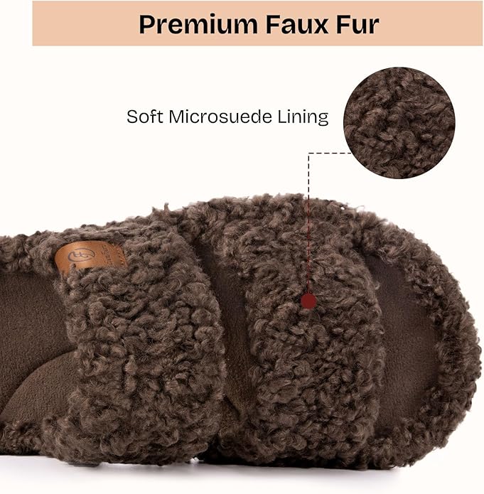 EverFoams Womens Fuzzy Open-toe Slippers Soft Comfy Memory Foam Indoor House Shoes