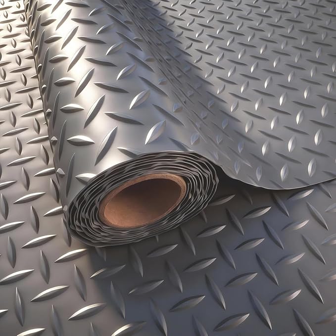 StellarStar 4x30 FT Garage Floor Mat, 2.8mm Thickened PVC Diamond Plate Garage Mat with 20PCS Tapes, Rubber Flooring Rolls for Under Car, Non-Slip Rubber Motorcycle Mat for Golf Cart, Trailer, Gray
