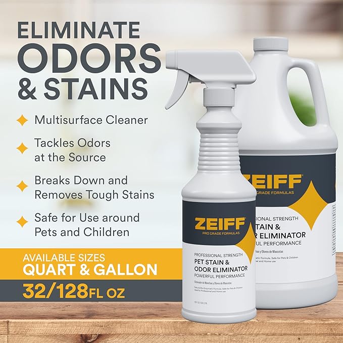 Zeiff Pet Stain and Odor Remover - Pet Odor Eliminator for Home and Professional Use - Carpet Stain Remover - Pet Urine Enzyme Cleaner for Dog and Cat Pee, Feces, and Fluids - 1 Gallon, 2 Pack