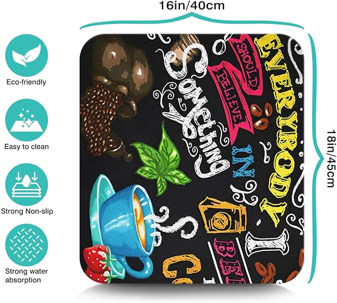 Coffee Bar Mat Accessories for Countertop Absorbent Hide Stain Rubber Backed Dish Drying Mats for Kitchen Counter Draining Pad Decor Gift(18x16in)