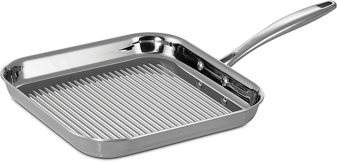 Tramontina Signature Tri-Ply Clad Stainless Steel 11-Inch Square Grill Pan | Induction-Ready, Dishwasher-Safe, NSF-Certified, Made in Brazil